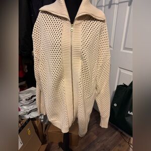 Varley Cream Ribbed Cardigan Knit Sweater